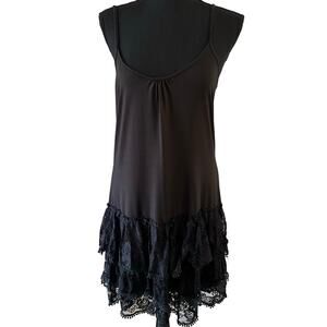 Lady Noize - Spaghetti Strap Slip Dress with Lace Ruffle - Large